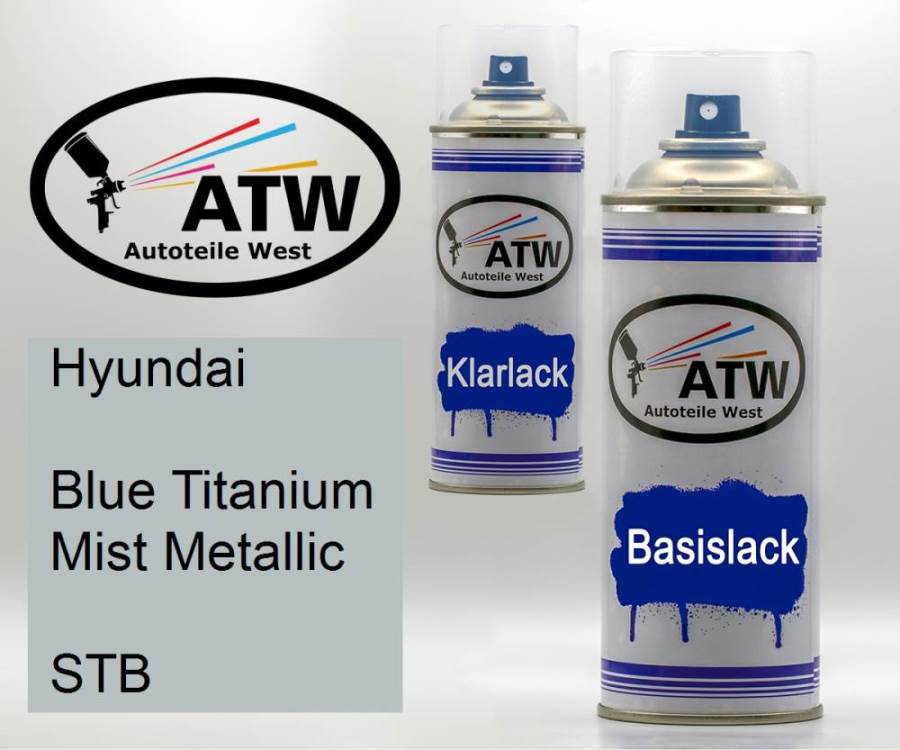 Hyundai, Blue Titanium Mist Metallic, STB: 400ml Sprühdose + 400ml Klarlack - Set, von ATW Autoteile West.